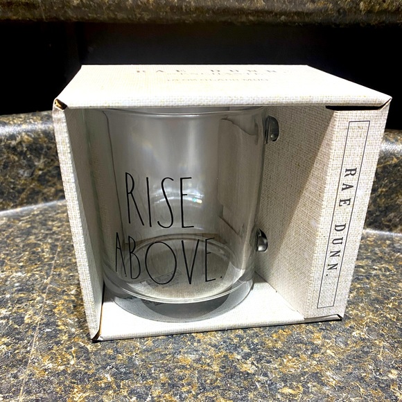 Rae Dunn Rise Above glass mug